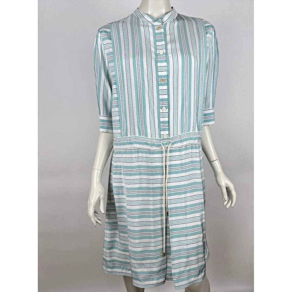 Piazza Sempione Italy Striped Midi Dress Women 48 EUC US 12 Button-up Pocket Tie